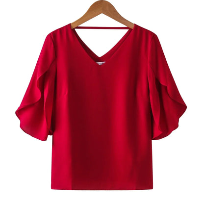 Chiffonbluse med korte ermer og V-utringning