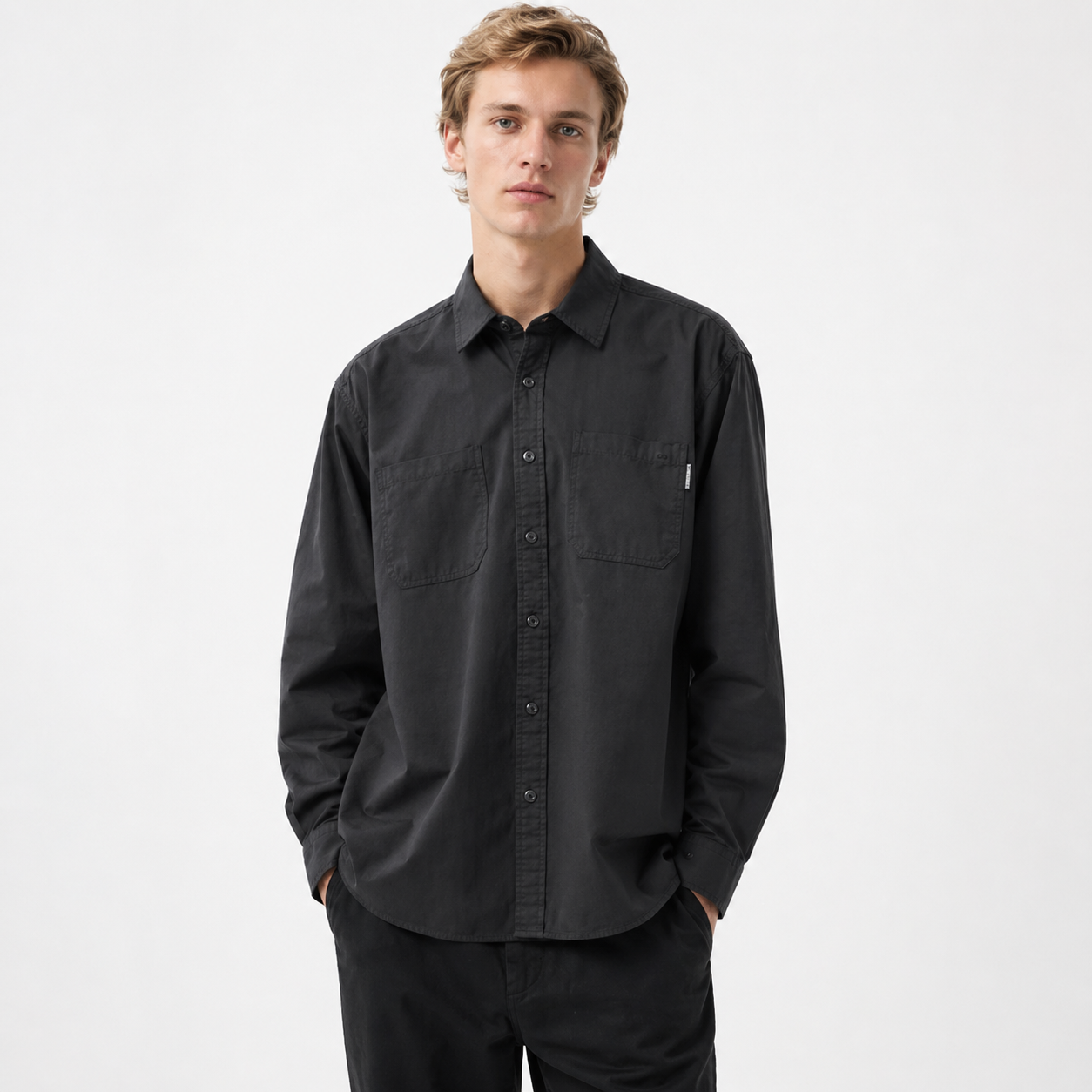Bomullsskjorte til Herre – Vintage Langermet Workwear Stil – Svart