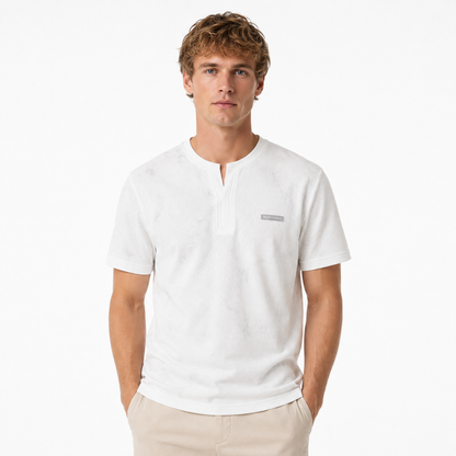 Heavyweight Henley T-skjorte med Lag-på-lag Design for Herre – Kortermet Bomullsblanding – Hvit