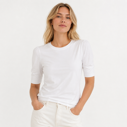 Strikket Silke T-skjorte til Dame – Lett Half Sleeve Sommertopp – Hvit