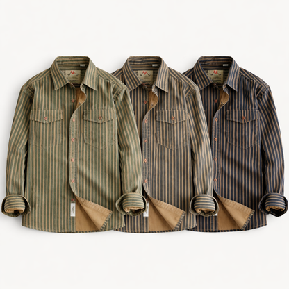 Retro Stripet Skjorte for Menn – Amerikansk Vasket Look med Lommer | Casual Langermet Skjorte for Høst og Vinter 2025 (Copy)