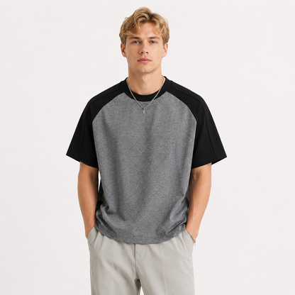 T-skjorte til Herre – Color Block Raglan T-skjorte med Avslappet Passform – Svart