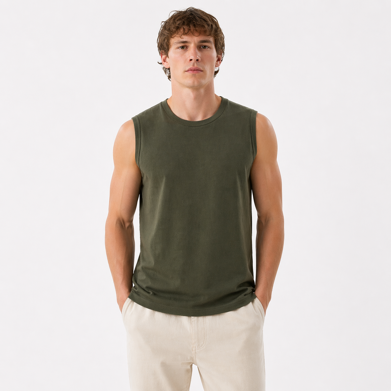 Ermeløs Topp til Herre – Faux Suede Singlet i Løs Vintage Stil