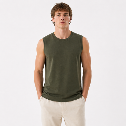 Ermeløs Topp til Herre – Faux Suede Singlet i Løs Vintage Stil