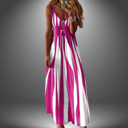 Lyanna | Elegant ermeløs lang kjole med striper