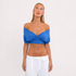 Off-Shoulder Crop Top til Dame – Ryggløs Topp med Knytedetalj – Blå