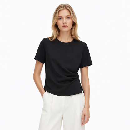 Asymmetrisk T-skjorte til Dame – Waist-Cinching Topp med Cut-out Detaljer