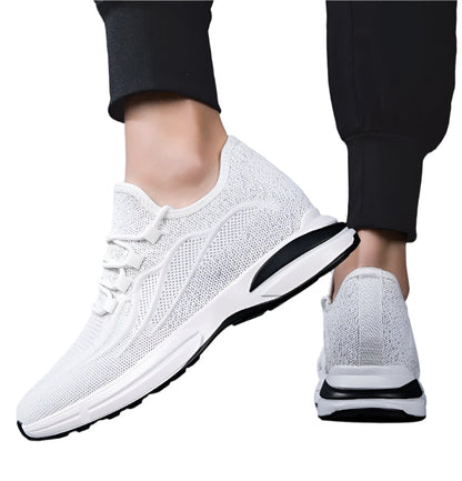 Sommer Sko for Menn med Skjult Hælløft – Pustende Mesh Sneakers med 7 cm Høydeøkning – Hvit Grå