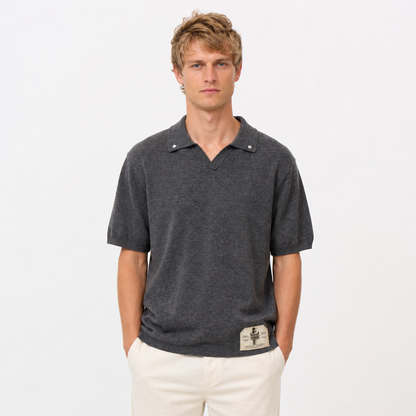 Vintage Polo T-skjorte til Herre – Seagull Collar &amp; Løs Passform – Mørk Grå
