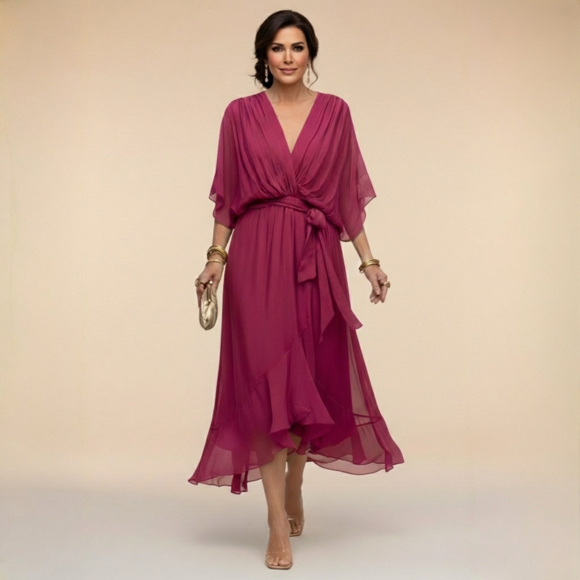Alfhild | Elegant midikjole med luksuriøst fall