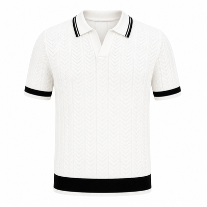 Strikket Polo for Herre med Struktur – Kortermet Business Casual i Color Block