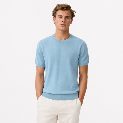 Strikket T-skjorte til Herre – Rund Hals i Ullblanding for Business Casual Stil