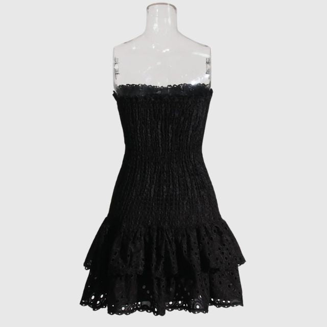 Minikjole med rynkete bandeau og blått paisleymønster