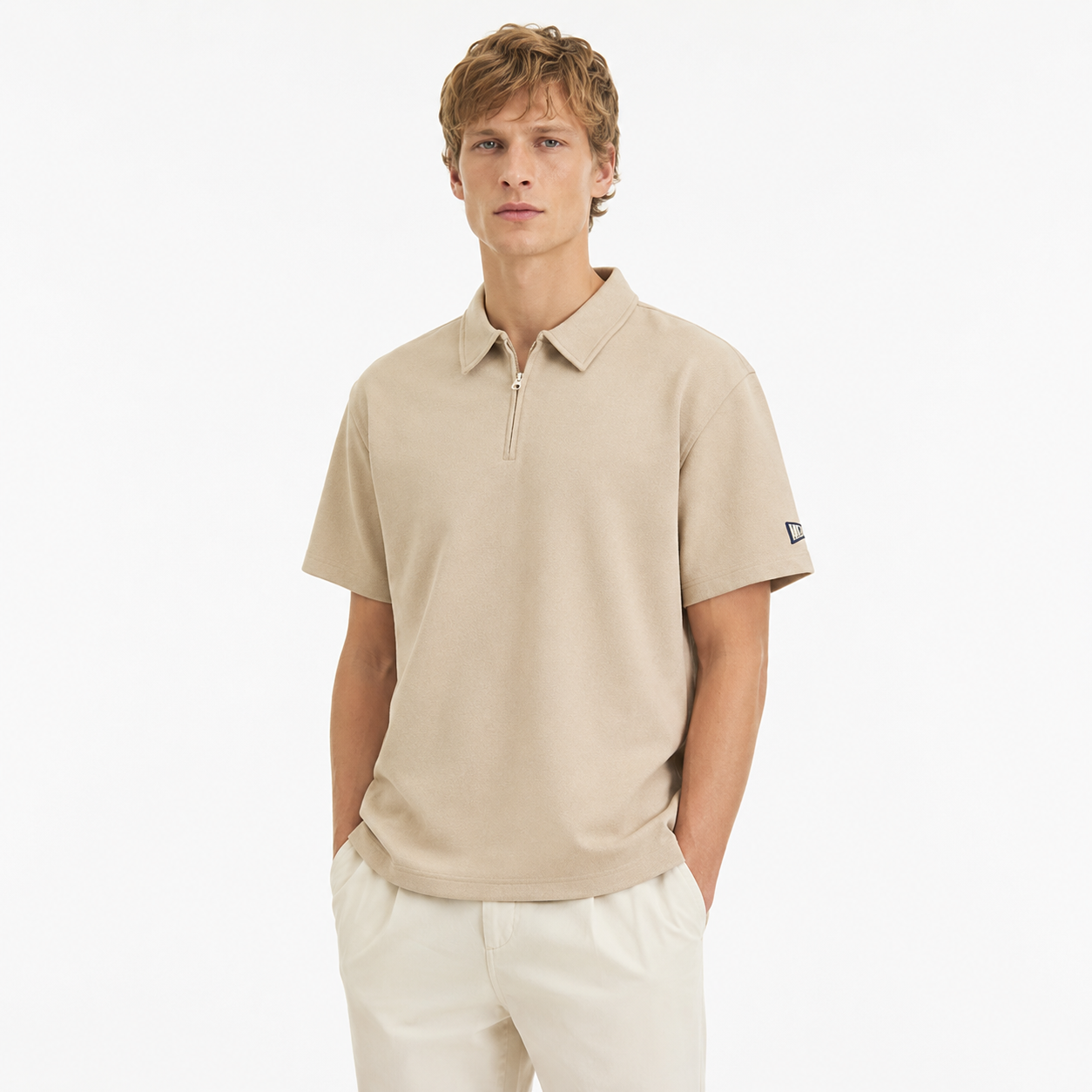 Vintage Waffle Polo til Herre – Heavyweight Half-Zip Sommertopp – Grønn