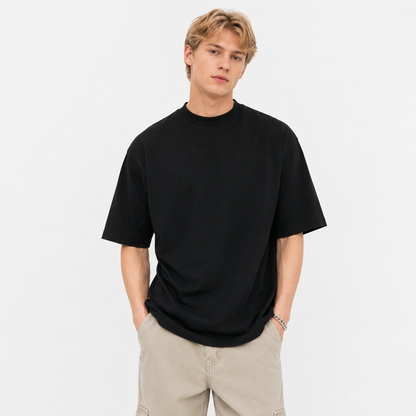 Sporty T-skjorte til Herre – Bomulls T-skjorte med Mock Neck og Kort Erme – Svart