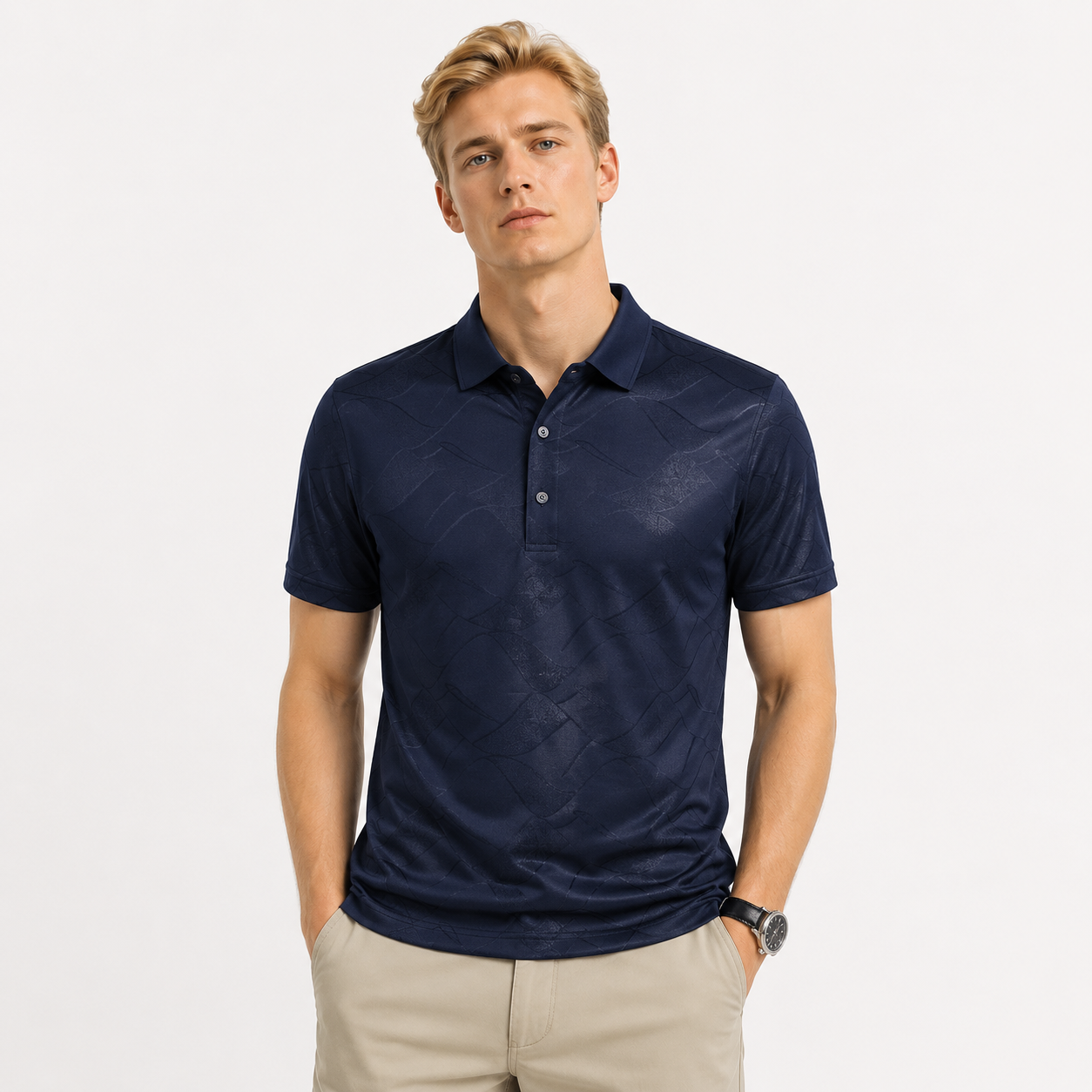Slim Fit Poloskjorte til Herre – Lyocell- og Silkeblanding med Elegant Struktur