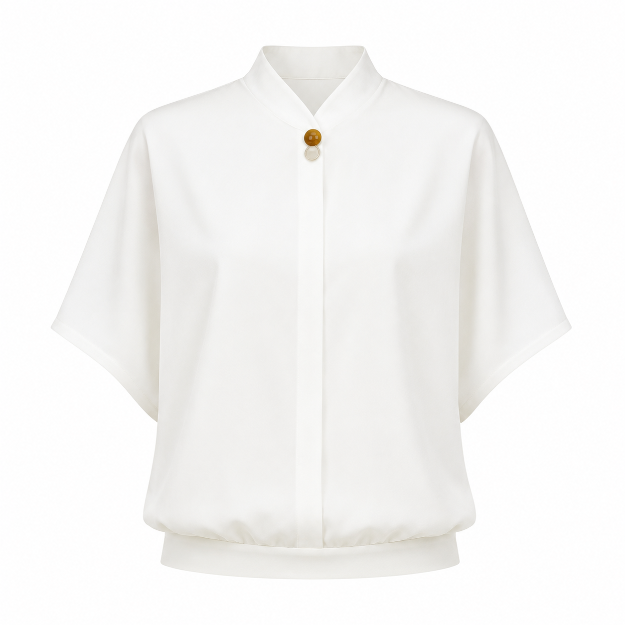 Elegant Chiffonbluse til Dame – Løs Sommertopp med Ståkrage