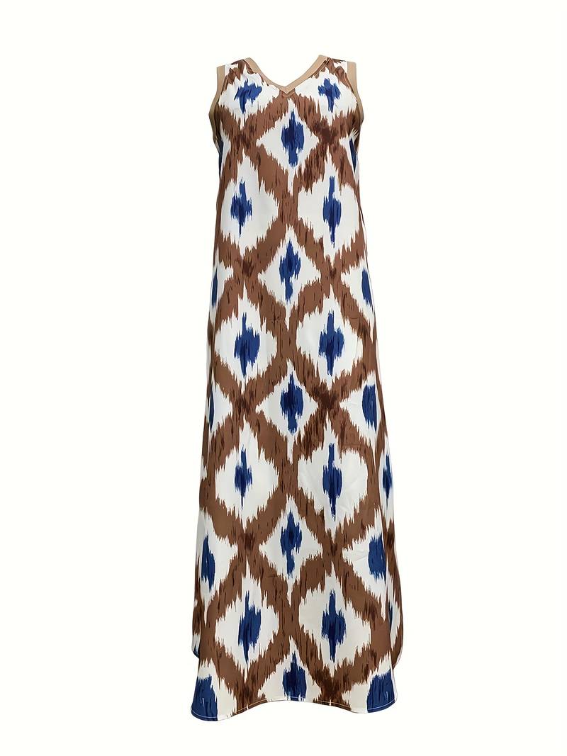 Ermeløs kjole med ikat-trykk