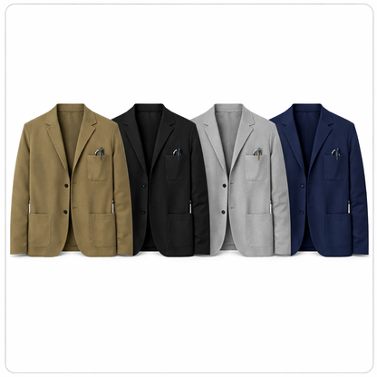 Herre Blazer – Klassisk Ensfarget Dressjakke | Business Casual med Jakkeslag &amp; Lommer Pakke – Khaki + Svart + Lysegrå + Blå