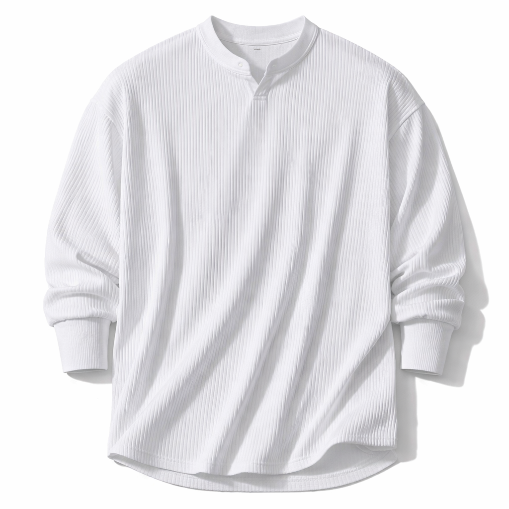 Langermet V-hals T-skjorte til Herre – Oversized med Vertikale Striper (Plus Size)