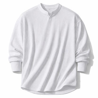 Langermet V-hals T-skjorte til Herre – Oversized med Vertikale Striper (Plus Size)