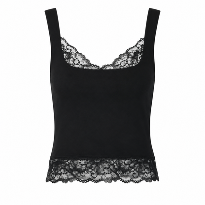 Svart Blonde Crop Top til Dame – Y2K Spaghetti Strap Tank Top