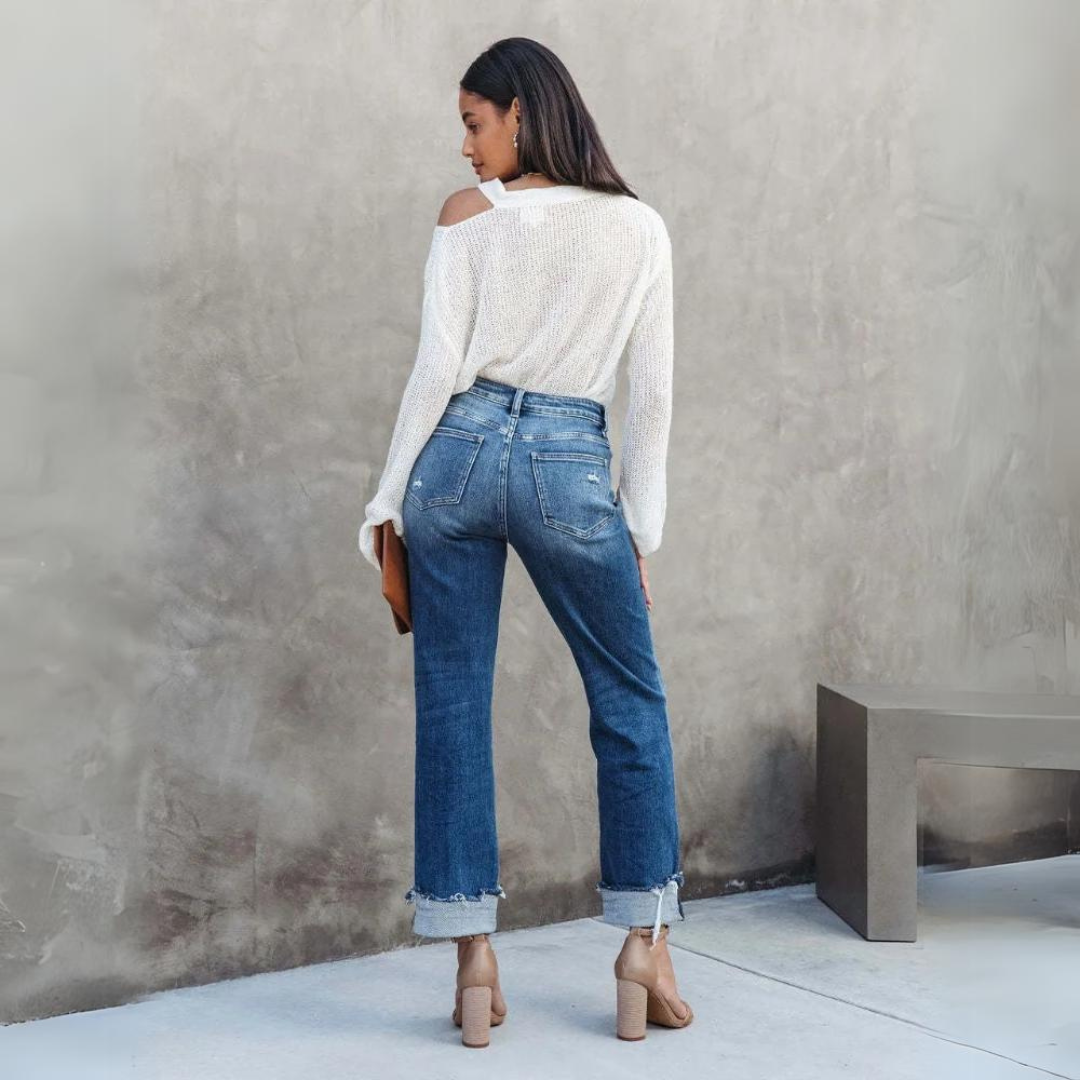 Trendy denimbukser med høy midje