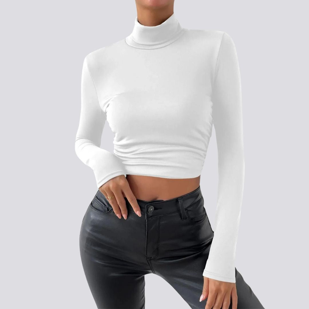 Elegant langermet crop top med rullekrage