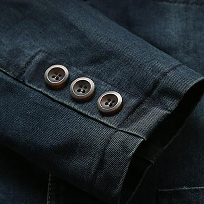 Casual blazer i denim med revers og enkel brystning for menn