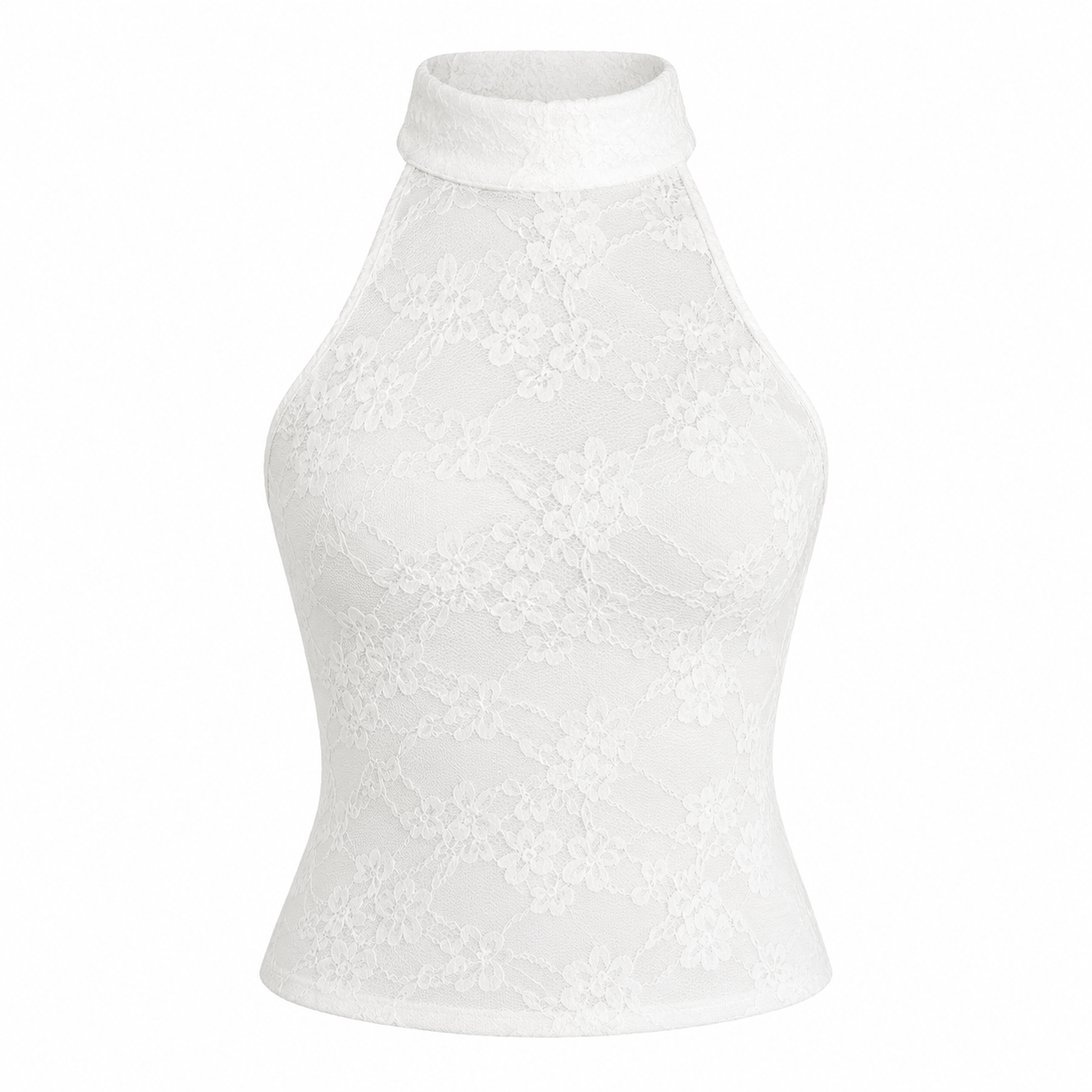 Hvit Blonde Halterneck Crop Topp til Dame | Ryggløs Slim Fit Topp med Høy Hals