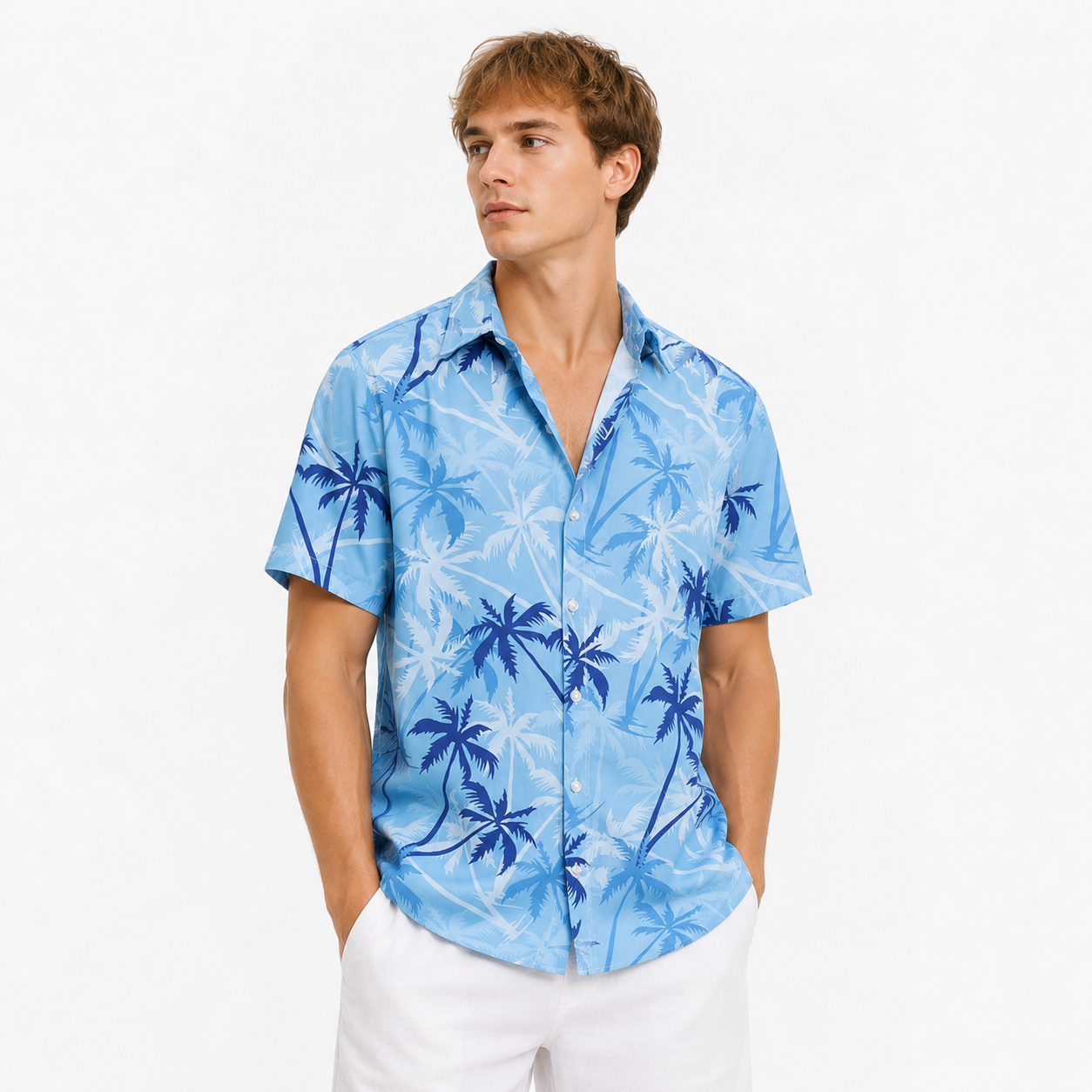 Hawaiiskjorte til Herre – Aloha Sommertopp med Palmetreprint – Skjorter-SZF76904