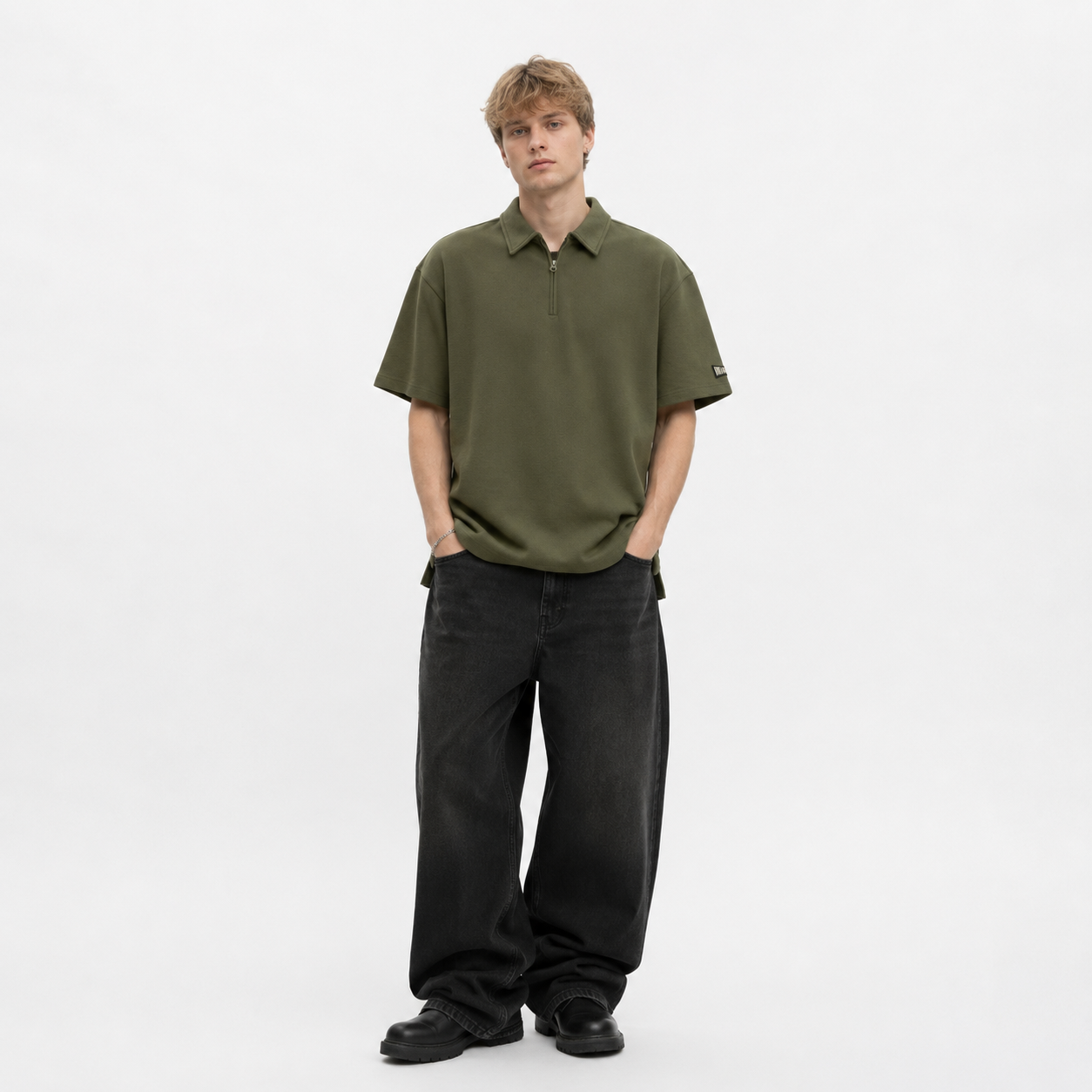 Vintage Waffle Polo til Herre – Heavyweight Half-Zip Sommertopp