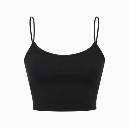 Svart Halter Crop Top til Dame – Ryggløs Sommertopp med Minimalistisk Design