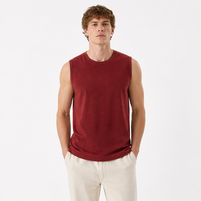 Ermeløs Topp til Herre – Faux Suede Singlet i Løs Vintage Stil