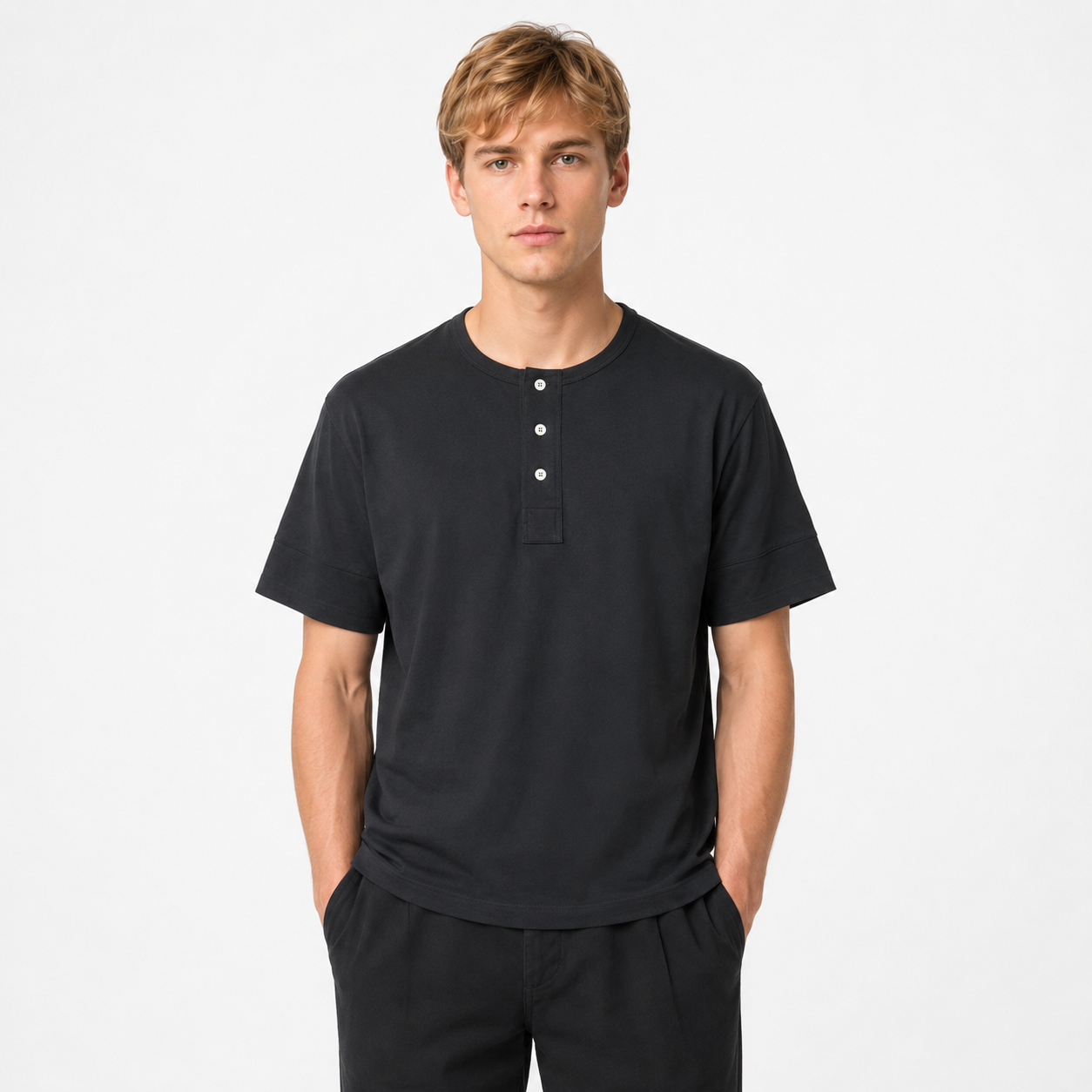 Retro Henley T-skjorte til Herre – Vasket Bomull med Amerikansk Vintage Stil