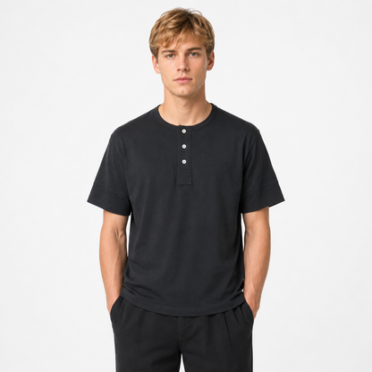 Retro Henley T-skjorte til Herre – Vasket Bomull med Amerikansk Vintage Stil
