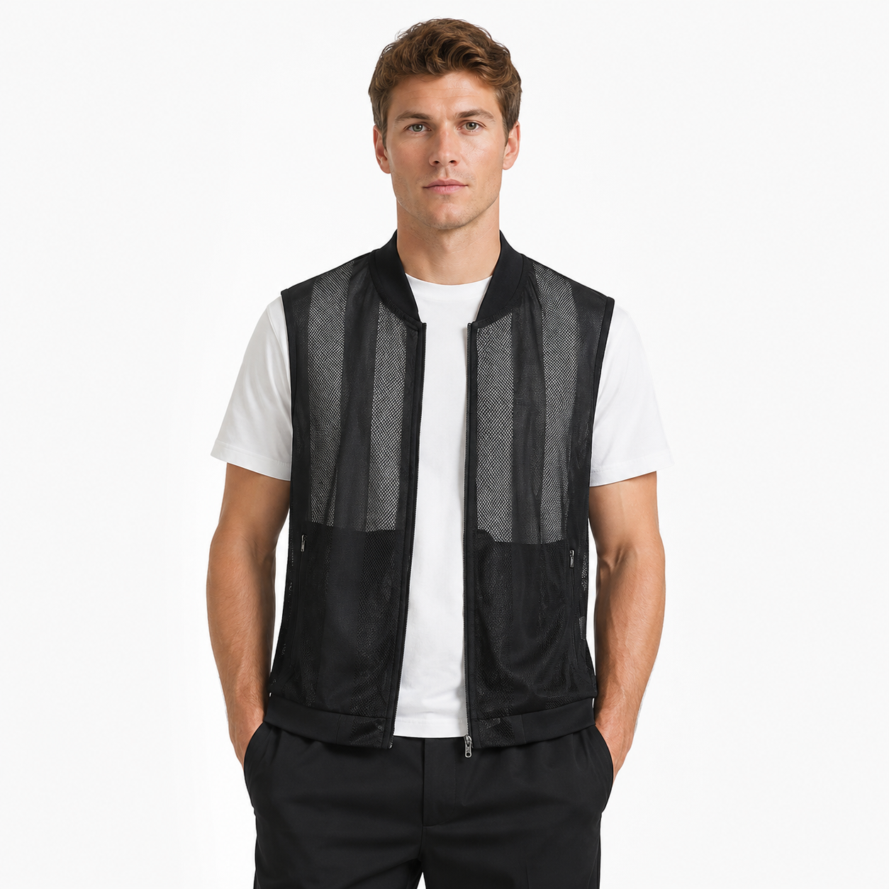 Lett Mesh Vest til Herre – Pustende Outdoor Vest med Flere Lommer – Svart
