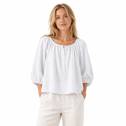 Hvit Bomullsbluse til Dame – 100% Muslin &amp; Løs Passform