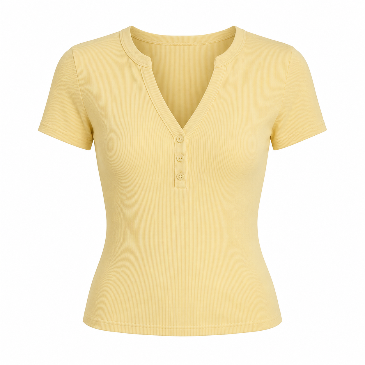 Gul V-hals T-skjorte til Dame – Elegant Slim Fit Sommertopp
