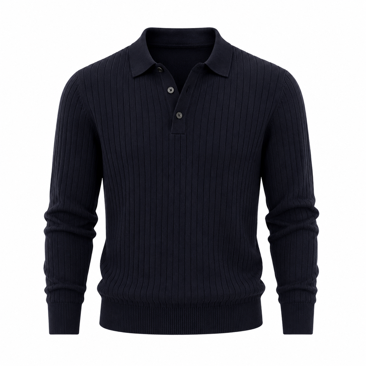 Stripet Polo Genser til Herre – Strikket Langermet Pullover med Slim Fit