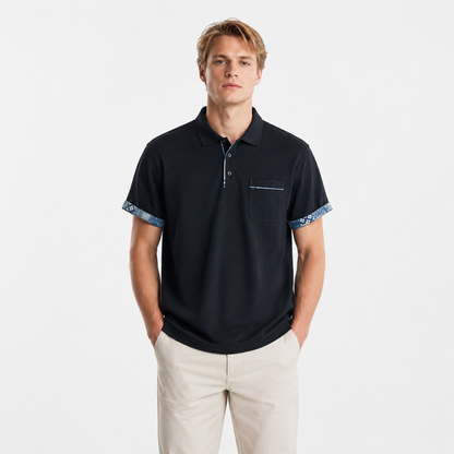 Vintage Polo til Herre – Kortermet Polo med Retro Mønster og Krage – Marine