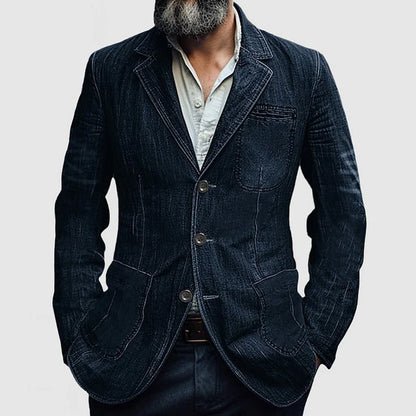 Casual blazer i denim med revers og enkel brystning for menn