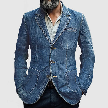 Casual blazer i denim med revers og enkel brystning for menn