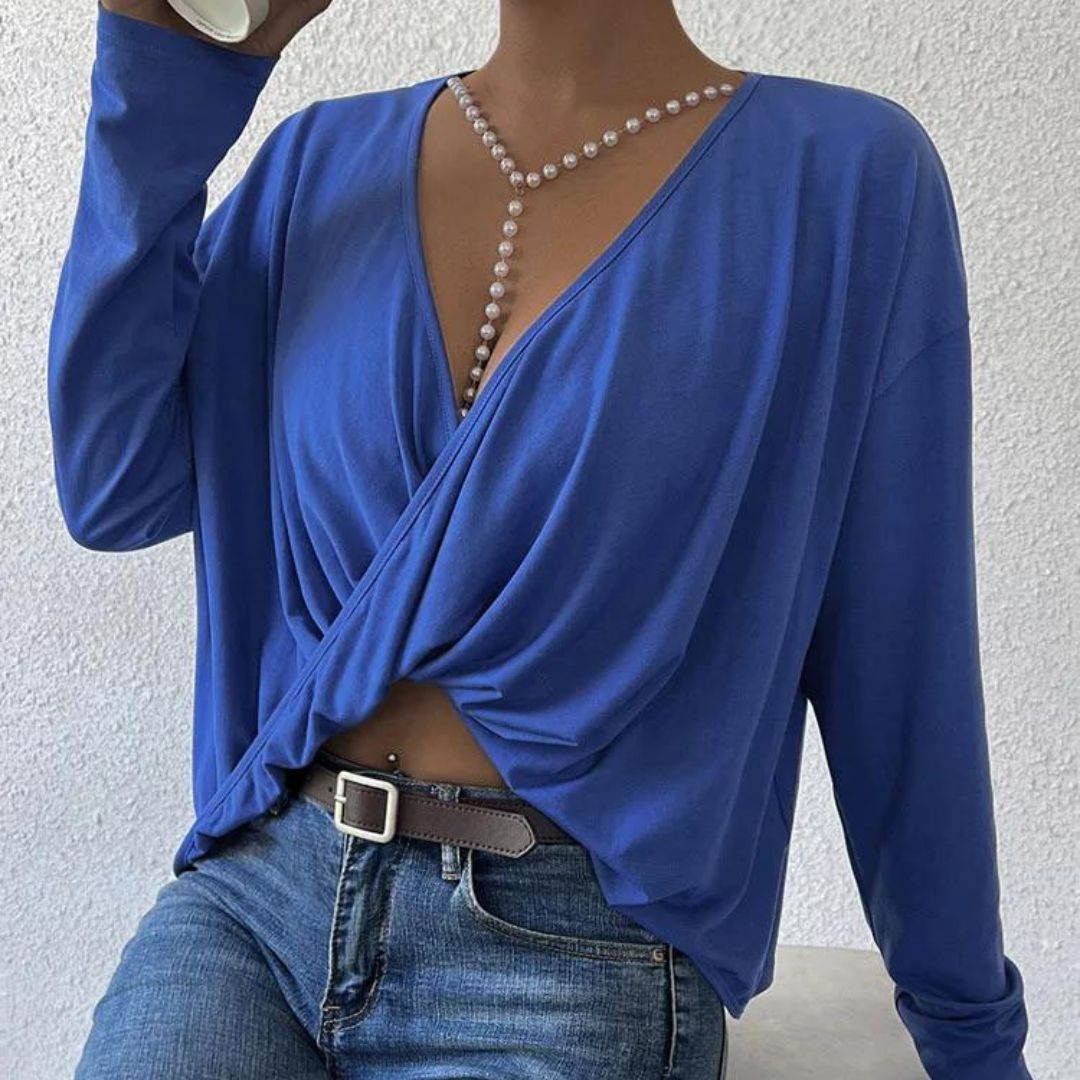 Elegant crossover-bluse med lange ermer