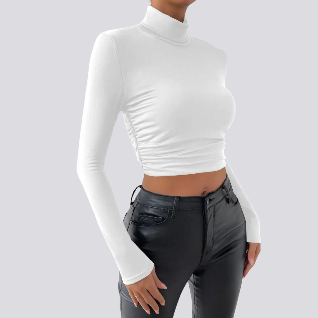 Elegant langermet crop top med rullekrage