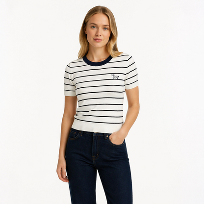 Stripete T-skjorte til Dame – Preppy Stil &amp; Strikket Komfort – Blåhvit Stripet