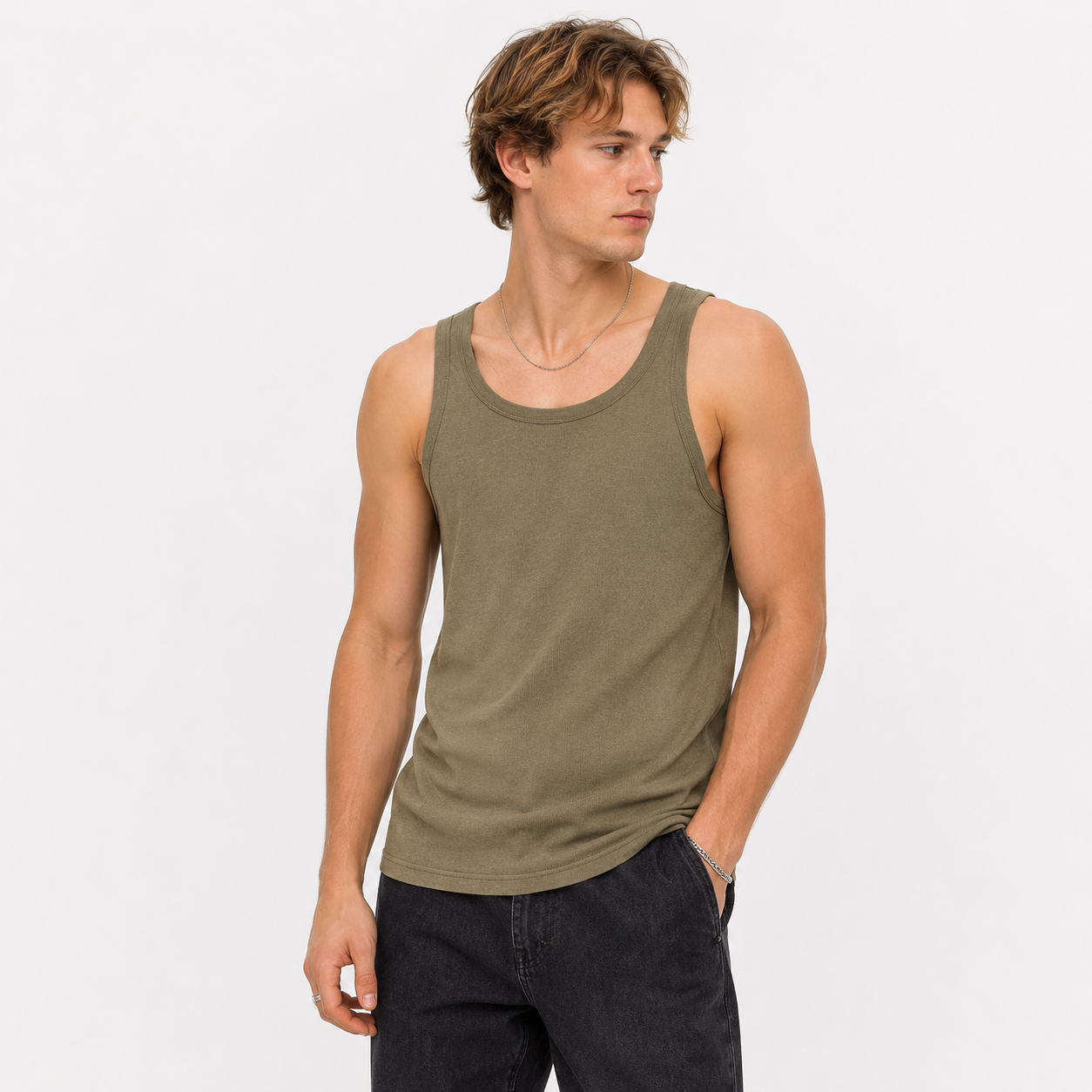 Ribbestrikket Tank Top til Herre – Klassisk Bomulls Undertrøye