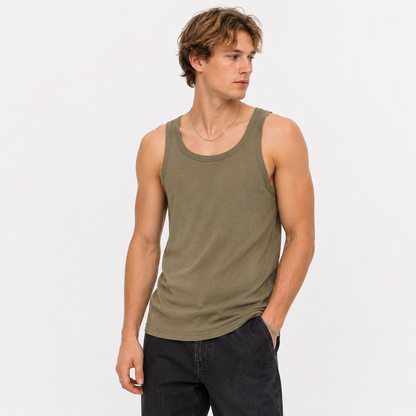 Ribbestrikket Tank Top til Herre – Klassisk Bomulls Undertrøye