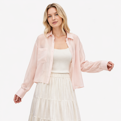 Gjennomsiktig Lyocell Crop Topp til Dame – Langermet med Snøring