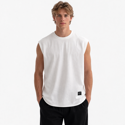 Piké Singlet til Herre – Pustende &amp; Sporty Basic Tank Top – Hvit